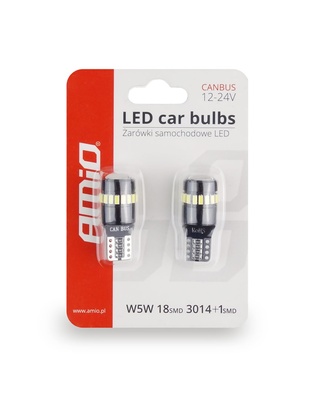 Amio - T10 W5W 12/24V CAN-BUS LED 18xSMD3014 +1xSMD ΛΕΥΚΟ 2ΤΕΜ. (02446/AM)