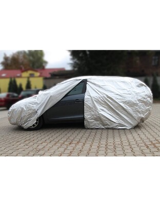 Amio - Κουκούλα Αυτοκινήτου Cotton 120g με φερμουάρ διάσταση 530 x 180 x 120 cm χρώμα ασημί μέγεθος X-Large για Επιβατικά Αυτοκίνητα - 1 τεμ. (01112/AM)