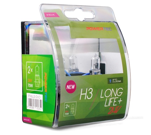H3 24V 70W PK22s POWERTEC LONG LIFE ΑΛΟΓΟΝΟΥ BLISTER 2ΤΕΜ. M-TECH