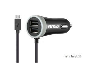 Amio - Φορτιστής Αναπτήρα 12-24V 2.4A με 2 θύρες USB και καλώδιο Micro USB για ταυτόχρονη φόρτιση συσκευών με σταθερή παροχή ρεύματος σε αυτοκίνητα και επαγγελματικά οχήματα - 1 Τεμ. (02056/AM)