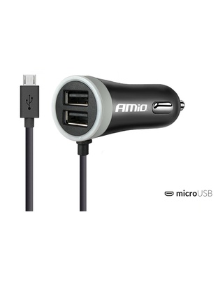 Amio - Φορτιστής Αναπτήρα 12-24V 2.4A με 2 θύρες USB και καλώδιο Micro USB για ταυτόχρονη φόρτιση συσκευών με σταθερή παροχή ρεύματος σε αυτοκίνητα και επαγγελματικά οχήματα - 1 Τεμ. (02056/AM)
