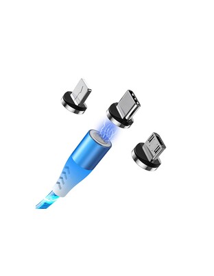 ΚΑΛΩΔΙΟ USB ΦΟΡΤΙΣΗΣ & ΣΥΓΧΡΟΝΙΣΜΟΥ MICRO USB/TYPE-C/LIGHTING ΜΕ ΜΑΓΝΗΤΙΚΗ ΥΠΟΔΟΧΗ & ΜΠΛΕ ΦΩΣ 100 cm