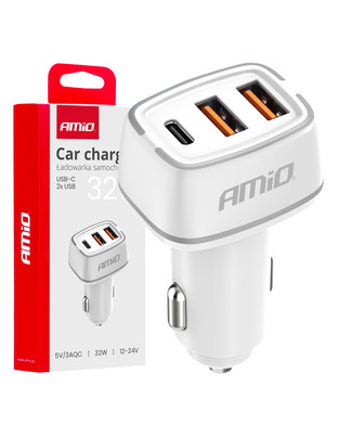 Amio - ΦΟΡΤΙΣΤΗΣ ΑΝΑΠΤΗΡΑ 12/24V ΜΕ 3 ΘΥΡΕΣ USB-C+2xUSB 32W 5V/3AQC ΤΑΧΕΙΑΣ ΦΟΡΤΙΣΗΣ ΛΕΥΚΟΣ - 1 ΤΕΜ. (03890/AM)