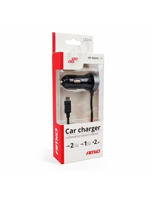 Amio - Φορτιστής Αναπτήρα 12-24V 2.4A με 2 θύρες USB και καλώδιο Micro USB για ταυτόχρονη φόρτιση συσκευών με σταθερή παροχή ρεύματος σε αυτοκίνητα και επαγγελματικά οχήματα - 1 Τεμ. (02056/AM)