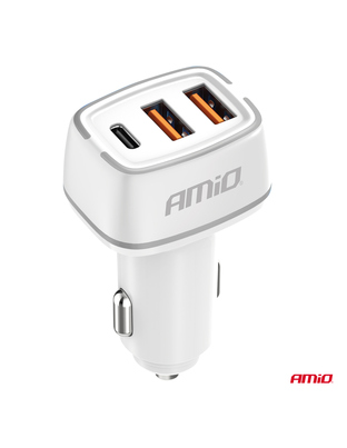 Amio - ΦΟΡΤΙΣΤΗΣ ΑΝΑΠΤΗΡΑ 12/24V ΜΕ 3 ΘΥΡΕΣ USB-C+2xUSB 32W 5V/3AQC ΤΑΧΕΙΑΣ ΦΟΡΤΙΣΗΣ ΛΕΥΚΟΣ - 1 ΤΕΜ. (03890/AM)