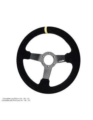 ΤΙΜΟΝΙ ΤΡΙΑΚΤΙΝΟ 320 mm/ΠΑΧΟΣ 104 mm/BΑΘΟΣ 47 mm ΜΑΥΡΟ ΣΟΥΕΤ ΜΕ ΚΙΤΡΙΝΗ ΡΙΓΑ SIMONI RACING - 1 TEM.