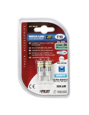 T10 W5W 24-28V W2,1x9,5d MEGA-LED36 220lm (ΔΙΠΛΗΣ ΠΟΛΙΚΟΤΗΤΑΣ) 2ΤΕΜ.