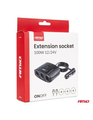 Amio - ΑΝΤΑΠΤΟΡΑΣ ΑΝΑΠΤΗΡΑ 12/24V 100W ΜΑΥΡΟΣ/3 ΘΕΣΕΙΣ/2xUSB-A /ΚΟΥΜΠΙ ON-OFF/ΚΑΛΩΔΙΟ 70cm - 1 Τεμ. (04362/AM)
