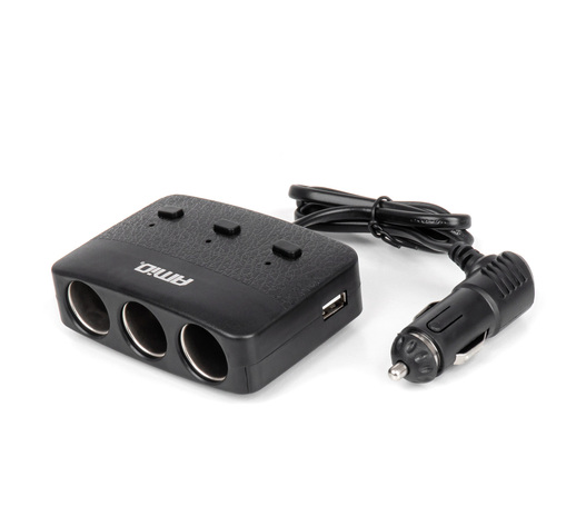Amio - ΑΝΤΑΠΤΟΡΑΣ ΑΝΑΠΤΗΡΑ 12/24V 100W ΜΑΥΡΟΣ/3 ΘΕΣΕΙΣ/2xUSB-A /ΚΟΥΜΠΙ ON-OFF/ΕΝΔΕΙΞΗ LED/ΚΑΛΩΔΙΟ 70cm - 1 Τεμ. (04363/AM)