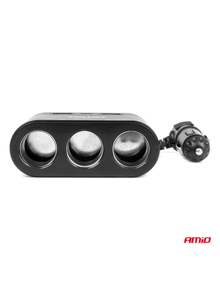 Amio - ΑΝΤΑΠΤΟΡΑΣ ΑΝΑΠΤΗΡΑ 12/24V 120W ΜΑΥΡΟΣ/3 ΘΕΣΕΙΣ/2xUSB-A+1xUSB-C ΤΑΧΕΙΑΣ ΦΟΡΤΙΣΗΣ/ΚΑΛΩΔΙΟ 70cm - 1 Τεμ. (04361/AM)