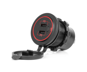 Amio - ΠΡΙΖΑ ΜΕ 2 ΘΥΡΕΣ USB-C ΜΕ ΔΙΑΚΟΠΤΗ ΚΑΙ ΚΑΠΑΚΙ 12/24V ΑΔΙΑΒΡΟΧΗ ΜΕ ΚΟΚΚΙΝΟ LED ΦΩΣ ΜΑΥΡΗ - 1 Τεμ. (04224/AM)