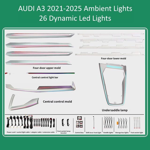 DIQ AMBIENT AUDI A3 (8Y) DYN FK mod. 2021-2026 (Digital iQ Ambient Light for Audi A3 (8Y) mod. 2021-2026 with 26 Lights - FULLKIT)