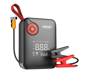 Amio - Φορητός Εκκινητής Μπαταρίας (Jump Starter) Mini με ενσωματωμένο Κομπρεσέρ Αέρα, Powerbank και Φακό LED τάση λειτουργίας 12V με χωρητικότητα 7,2Ah και μέγιστο ρεύμα εκκίνησης 600A για Επιβατικά Αυτοκίνητα - 1 τεμ. (04675/AM)