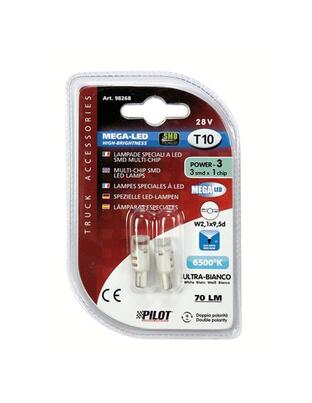 T10 W5W 24-28V W2,1x9,5d MEGA-LED3 70lm (ΔΙΠΛΗΣ ΠΟΛΙΚΟΤΗΤΑΣ) 2ΤΕΜ.