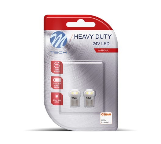 T10 W5W 24V W1,2x9,5d LED 4xSMD3528 ΛΕΥΚΟ ΔΙΑΘΛΑΣΗ (ΚΑΡΦΩΤΟ ΑΚΑΛΥΚΟ) HEAVY DUTY BLISTER 2ΤΕΜ. M-TECH