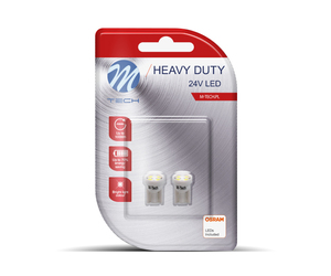 T10 W5W 24V W1,2x9,5d LED 4xSMD3528 ΛΕΥΚΟ ΔΙΑΘΛΑΣΗ (ΚΑΡΦΩΤΟ ΑΚΑΛΥΚΟ) HEAVY DUTY BLISTER 2ΤΕΜ. M-TECH