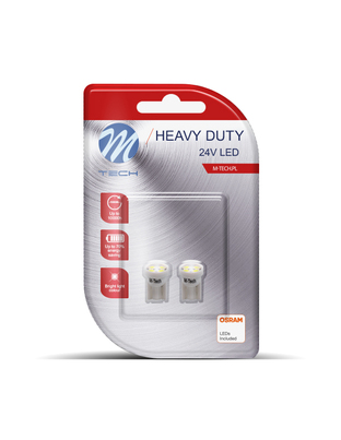 T10 W5W 24V W1,2x9,5d LED 4xSMD3528 ΛΕΥΚΟ ΔΙΑΘΛΑΣΗ (ΚΑΡΦΩΤΟ ΑΚΑΛΥΚΟ) HEAVY DUTY BLISTER 2ΤΕΜ. M-TECH