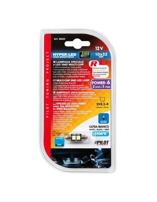 ΛΑΜΠΑΚΙ ΠΛΑΦΟΝΙΕΡΑΣ 12V 10x31mm HYPER-LED6 ΛΕΥΚΟ 2SMDx3chips (ΔΙΠΛΗΣ ΠΟΛΙΚΟΤΗΤΑΣ- CAN-BUS) 1ΤΕΜ.