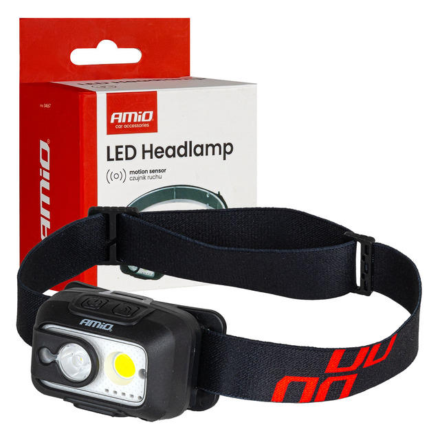 Amio - Φακός Κεφαλής Εργασίας τύπου XPG+COB LED χωρητικότητα μπαταρίας 1800mAh - 1 τεμ. (04667/AM)