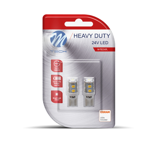 T10 W5W 24V W1,2x9,5d LED 9xSMD3528 ΛΕΥΚΟ ΔΙΑΘΛΑΣΗ (ΚΑΡΦΩΤΟ ΑΚΑΛΥΚΟ) HEAVY DUTY BLISTER 2ΤΕΜ. M-TECH