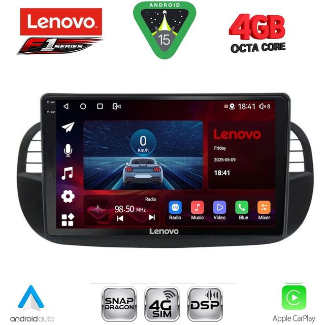 LENOVO SSQ 9130BL_CPA (9inc) MULTIMEDIA TABLET for FIAT 500 mod. 2007-2015 (BLACK)