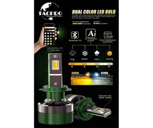TACPRO ΔΙΧΡΩΜΗ LED ΛΑΜΠΑ ΑΥΤΟΚΙΝΗΤΟΥ H7 ΜΕ BLUETOOTH & ΡΥΘΜΙΖΟΜΕΝΗ ΘΕΡΜΟΚΡΑΣΙΑ ΦΩΤΟΣ (3000K–10000K) WMG-04914