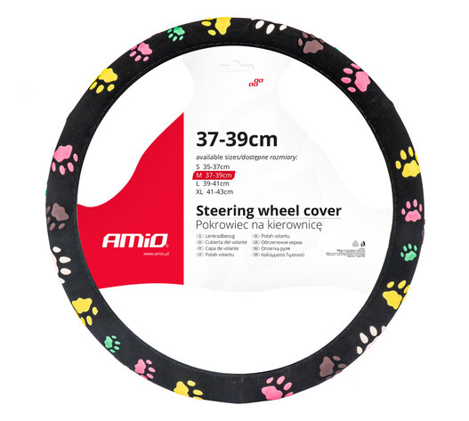 Amio - ΚΑΛΥΜΜΑ ΤΙΜΟΝΙΟΥ SWC-46 (M) 37-39cm ΜΑΥΡΟ ΜΕ ΣΧΕΔΙΟ ΠΟΛΥΧΡΩΜΕΣ ΠΑΤΟΥΣΕΣ ΣΚΥΛΟΥ - 1 ΤΕΜ. (02986/AM)