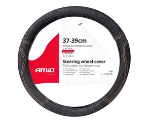 Amio - ΚΑΛΥΜΜΑ ΤΙΜΟΝΙΟΥ ΜΑΥΡΟ ΤΖΙΝ/DENIM (M) 37-39cm SWC-52-M ΜΕ ΜΑΥΡΕΣ & ΚΙΤΡΙΝΕΣ ΡΑΦΕΣ - 1 Τεμ. (03565/AM)