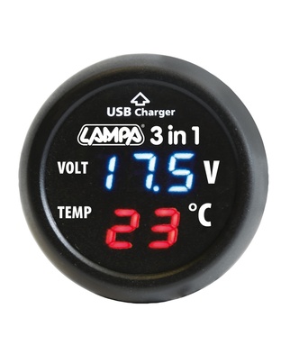 ΒΟΛΤΟΜΕΤΡΟ ΜΠΑΤΑΡΙΑΣ SMART-PLUG  3 in 1 12/24V 2,1A (ΜΕ ΘΕΡΜΟΜΕΤΡΟ ΚΑΙ ΘΥΡΑ USB)