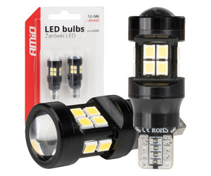 Amio - ΛΑΜΠΑΚΙΑ LED T15 W16W 12V/24V LED CAN-BUS 15xSMD 2835 ΛΕΥΚΟ ΦΩΣ 5.500K (ΣΕ ΧΡΩΜΑ ΜΑΥΡΟ) - 2 ΤΕΜ. (04245/AM)