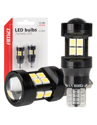 Amio - ΛΑΜΠΑΚΙΑ LED T15 W16W 12V/24V LED CAN-BUS 15xSMD 2835 ΛΕΥΚΟ ΦΩΣ 5.500K (ΣΕ ΧΡΩΜΑ ΜΑΥΡΟ) - 2 ΤΕΜ. (04245/AM)