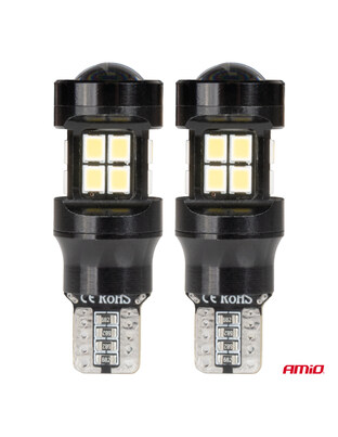 Amio - ΛΑΜΠΑΚΙΑ LED T15 W16W 12V/24V LED CAN-BUS 15xSMD 2835 ΛΕΥΚΟ ΦΩΣ 5.500K (ΣΕ ΧΡΩΜΑ ΜΑΥΡΟ) - 2 ΤΕΜ. (04245/AM)