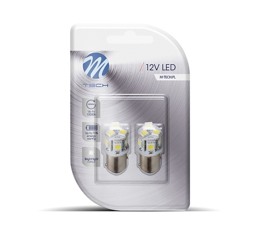 P21/5W 12V BAY15d LED 18xFlux 5mm 1,2W PREMIUM ΛΕΥΚΟ (ΔΙΠΟΛΙΚΟ) BLISTER 2ΤΕΜ. M-TECH