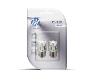 P21/5W 12V BAY15d LED 18xFlux 5mm 1,2W PREMIUM ΛΕΥΚΟ (ΔΙΠΟΛΙΚΟ) BLISTER 2ΤΕΜ. M-TECH