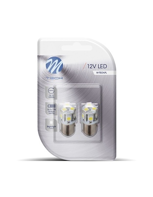 P21/5W 12V BAY15d LED 18xFlux 5mm 1,2W PREMIUM ΛΕΥΚΟ (ΔΙΠΟΛΙΚΟ) BLISTER 2ΤΕΜ. M-TECH