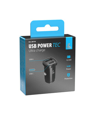 Lampa Φορτιστής Αναπτήρα με 2 Θύρες USB (Type-A + Type-C) 12/24V 18W Ultra Fast Charger - 1 τεμ. (L3871.8/T)