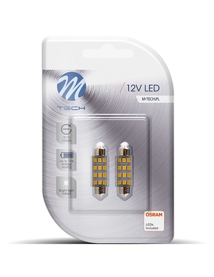 ΛΑΜΠΑΚΙΑ ΠΛΑΦΟΝΙΕΡΑΣ C5W/C10W 12V SV8.5 41mm 1,5W 12xSMD2835 LED OSRAM ΛΕΥΚΟ  BLISTER 2ΤΕΜ. M-TECH