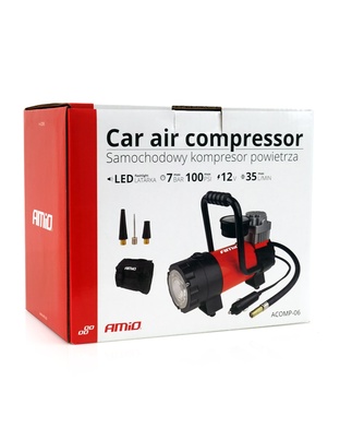 Amio - ΚΟΜΠΡΕΣΕΡ ΑΕΡΑ ΕΛΑΣΤΙΚΩΝ ΜΕΤΑΛΛΙΚΟΣ ACOMP-06 12V 100psi 7bar 28l/min ΜΕ ΦΙΣ ΑΝΑΠΤΗΡΑ ΚΑΙ ΚΑΛΩΔΙΟ 300cm ΚΑΙ ΦΑΚΟ LED - 1 ΤΕΜ. (02180/AM)