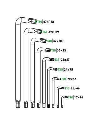 TORX ΚΛΕΙΔΙΑ 9 ΤΕΜΑΧΙΩΝ (T10/15/20/25/27/30/40/45/50)  ΧΡΩΜΙΟ-ΒΑΝΑΔΙΟ (CRV)