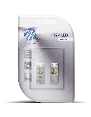 T4W 12V 1,2W BA9s (ΜΙΝΙΟΝ) LED 5xSMD5050 ΛΕΥΚΟ BLISTER 2ΤΕΜ. M-TECH