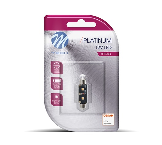 ΛΑΜΠΑΚΙΑ ΠΛΑΦΟΝΙΕΡΑΣ C5W 12V SV8.5 3,2W 420lm 36mm 2xHP LED OSRAM ΛΕΥΚΟ BLISTER 1ΤΕΜ. M-TECH
