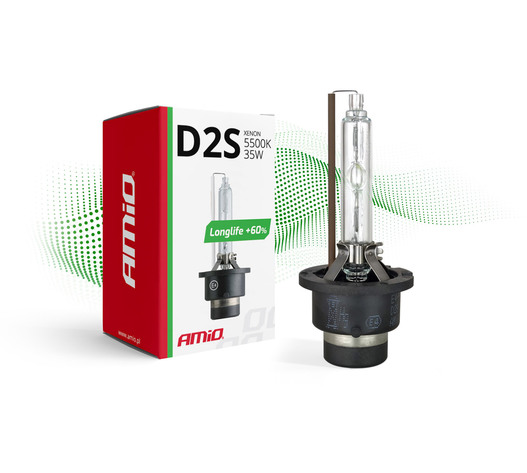 Amio - Λάμπα Xenon D2S 5500K 35W 12V LongLife +60% για αντικατάσταση εργοστασιακών και aftermarket xenon με μεγαλύτερη διάρκεια ζωής και σταθερή απόδοση - 1 Τεμ. (01974/AM)
