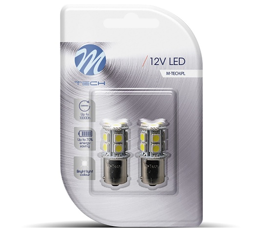 P21W 12V BA15s LED 13xSMD5050 ΛΕΥΚΟ (ΜΟΝΟΠΟΛΙΚΟ) BLISTER 2ΤΕΜ. M-TECH