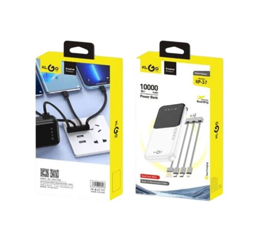 KLGO POWER BANK 10000mAh ΜΕ 2 ΘΥΡΕΣ USB-A & 4 ΑΠΟΣΠΩΜΕΝΑ ΚΑΛΩΔΙΑ KP-37