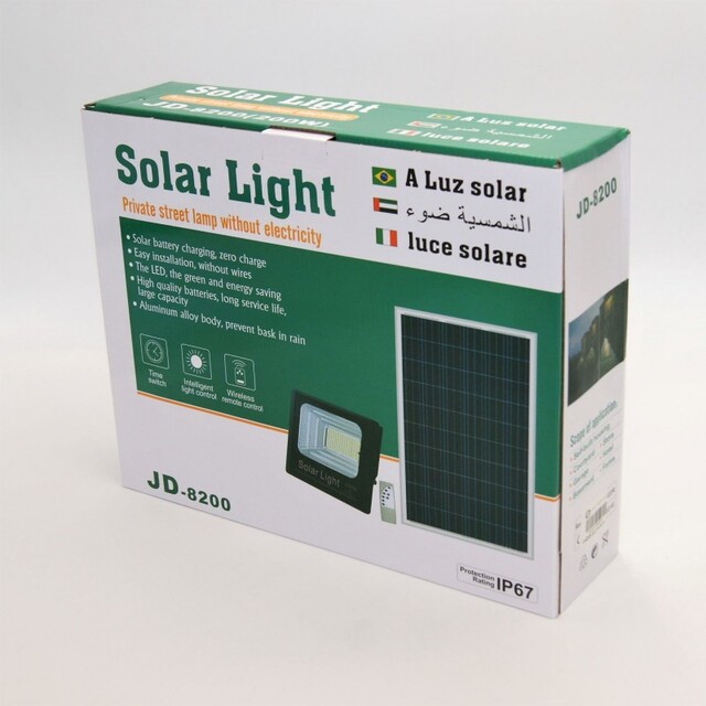 ΠΡΟΒΟΛΕΑΣ ΣΕΤ ΜΕ ΠΑΝΕΛ SOLAR 200W 6500K IP67 JD-8200