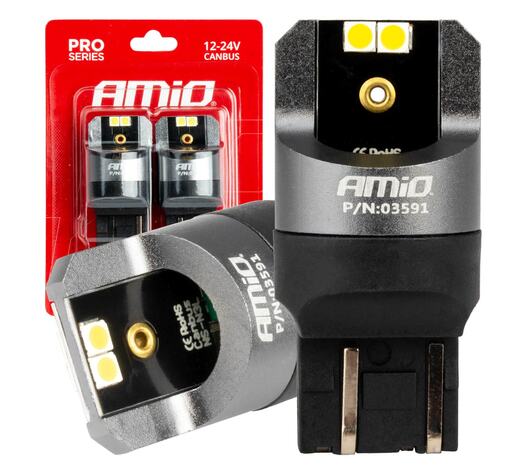 Amio - ΛΑΜΠΑΚΙΑ W21/5W 7443 12/24V 6.000K 4xSMD LED CAN-BUS ΛΕΥΚΟ PRO SERIES - 2 Τεμ. (03591/AM)