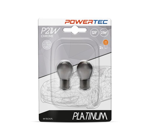 P21W 12V 21W BA15s 3.500K ΜΟΝΟΠΟΛΙΚΟ ΧΡΩΜΙΟ ΚΑΘΡΕΠΤΗΣ ΠΟΡΤΟΚΑΛΙ ΑΛΟΓΟΝΟΥ POWERTECK PLATINUM 2ΤΕΜ.