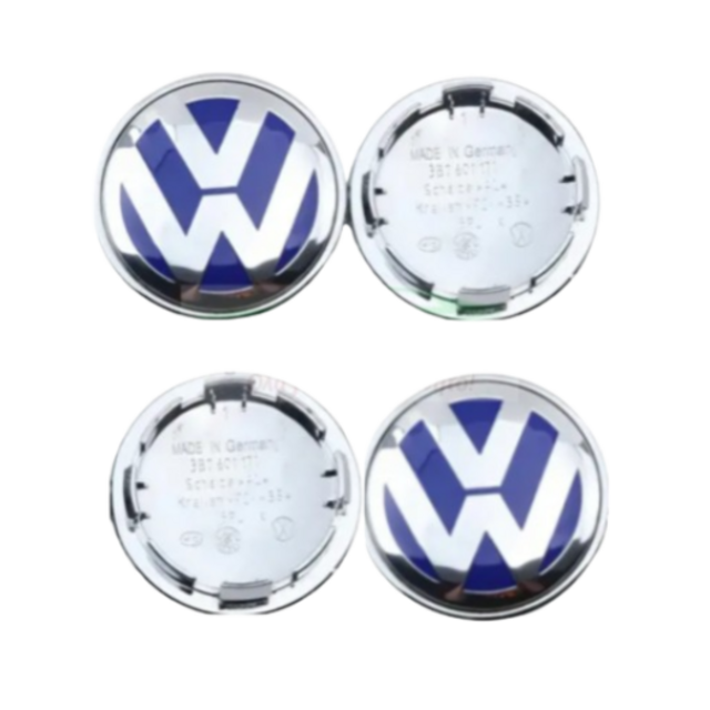 Τάπες για κέντρο ζάντας χρώμιο/μπλέ 52-55mm  - Vw