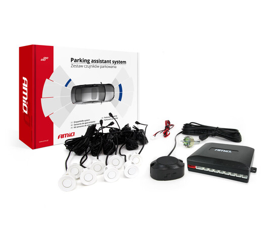 Amio – Σύστημα Παρκαρίσματος 12V με 8 Αισθητήρες 22mm Λευκό & Buzzer για Ακριβές και Ασφαλές Παρκάρισμα σε Καθημερινή Χρήση – 1 Τεμ. (01599/AM)