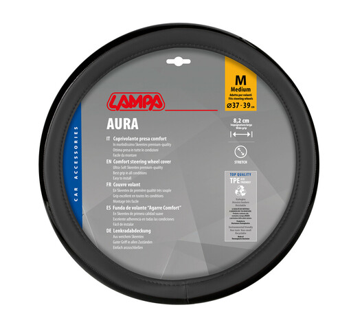 Lampa - Κάλυμμα Τιμονιού AURA (M) 37/39cm Μαύρο ένθετο με γυαλάδα άοσμο μαλακό Skeentex - 1 τεμ. (L3290.5)